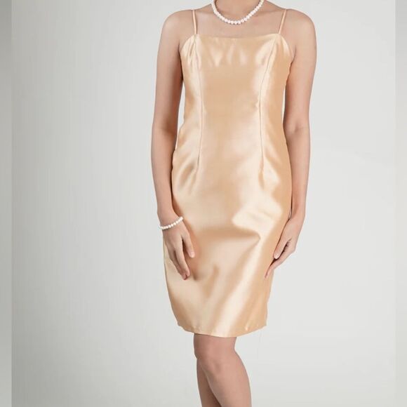 Raffaella chiffon beige Y2K spaghetti strap mini cocktail dress size medium - Picture 1 of 16